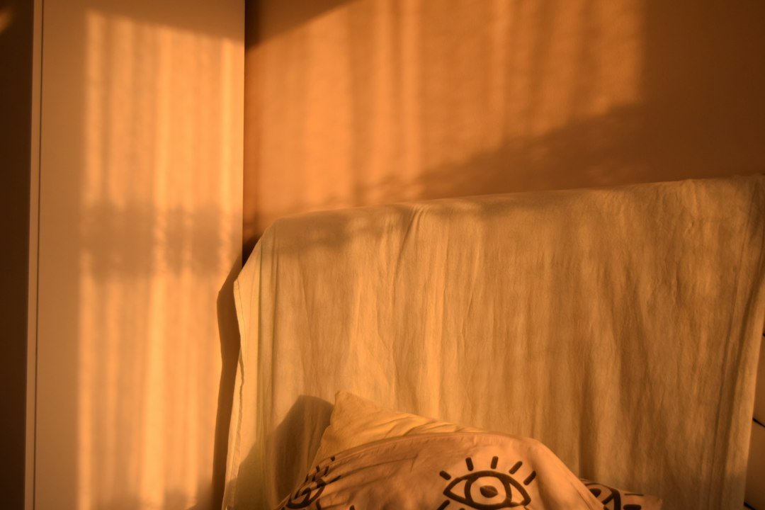 Soft warm sunlight casting shadows on a wall